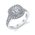 Classic Double Cushion Halo Round Brilliant Diamond Engagement Ring S1081