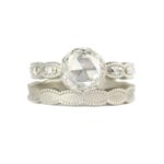 Scalloped bezel ribbed scalloped shank ring with ribbed scalloped plain band