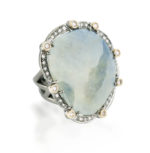 Silver and 18k Bezel Diamond and Sapphire Ring