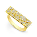 18KY Origami Ring with Engraved Diamonds