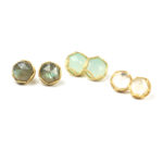 18KY SL Labradorite Studs, 18K SL Aqua Marine Studs, 18K SL Moonstone Studs