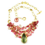 18KY Green Amethyst, Pink Sappire & Champagne Citrine Necklace