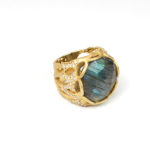 18KY Labradorite & Diamond Ring