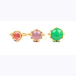 18KY 10mm Globe Ring in Sapphire, 18KY 12mm Globe Ring in Chalcedony, and 18KY 14mm Globe Ring in Chrysoprase
