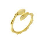 Bamboo Navette Yellow Gold Ring with Single Diamonds