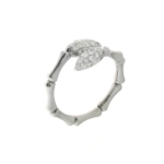 Bamboo Navette White Gold Ring with Pave Diamonds